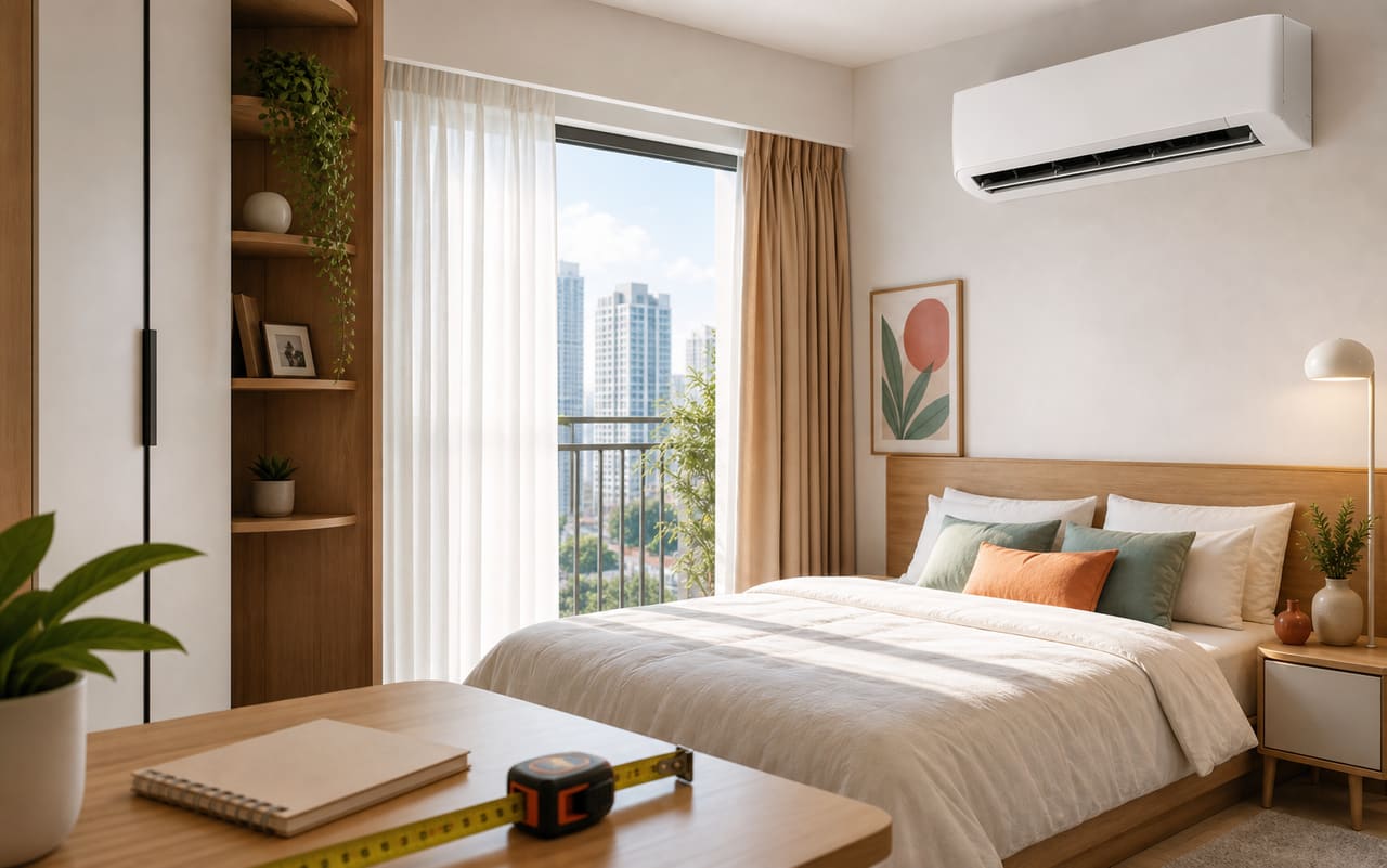 ภาพห้องนอนสว่างสำหรับใช้ประกอบการเลือก BTU แอร์ TCL SaveIN AI Series