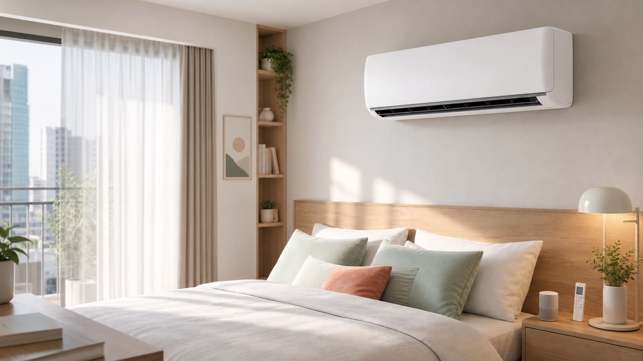 ภาพห้องนอนสว่างกับแอร์ Xiaomi Mijia Air Inverter Eco สำหรับเปิดรีวิว
